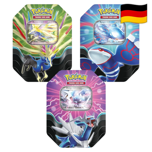 Hochwertige Pokemon Sammlertinbox mit Karten und Zubehör aus der Azur-Legenden Serie, ideal für Fans und Sammler.