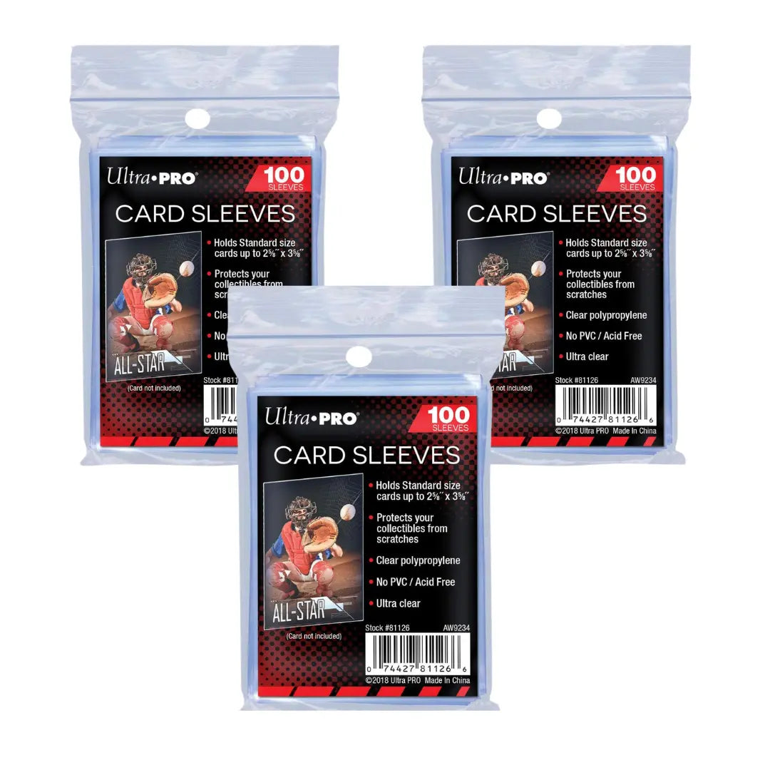 Durchsichtige Kartenhüllen von Ultra Pro in dreierpackung – perfekt für das Sammeln und Schützen von Pokémon-, One Piece- und Lorcana-Karten bei Cards for All