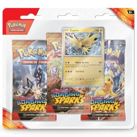 Hochwertige Pokémon-Sammelkarten in einem 3er Blister-Pack. Mit verschiedenen Kartentypen und einem seltenen Zapdos-Holokarte. Perfekt für Pokémon-Sammler, die ihre Sammlung erweitern möchten.