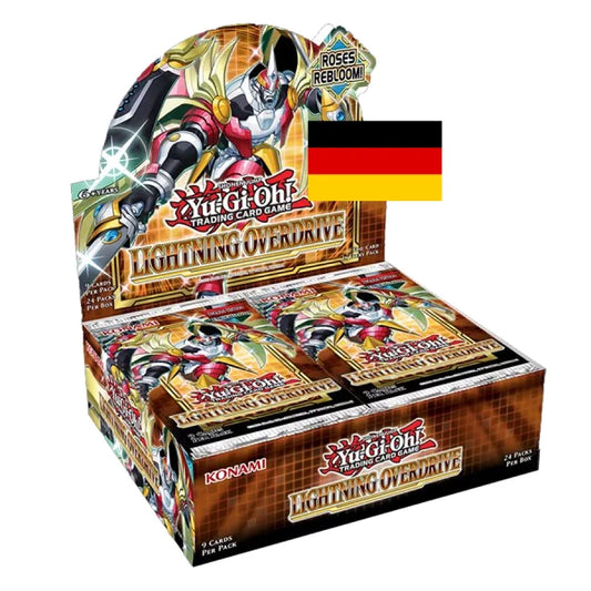 Blitzschlag-Überdosis-Display in deutscher Sprache
Dieses Yu-Gi-Oh!-Sammlerkarten-Display bietet eine farbenfrohe Auswahl an exklusiven Lightning Overdrive-Karten, perfekt für Fans der Anime-Serie und Kartenspielsammler.